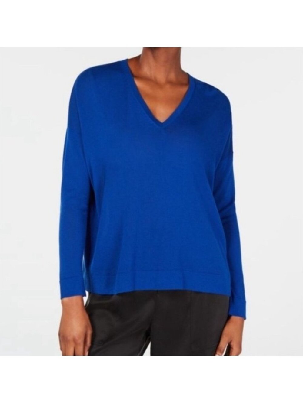 Eileen Fisher Blue Tencel V Neck Lightweight Sweater Womens Medium
